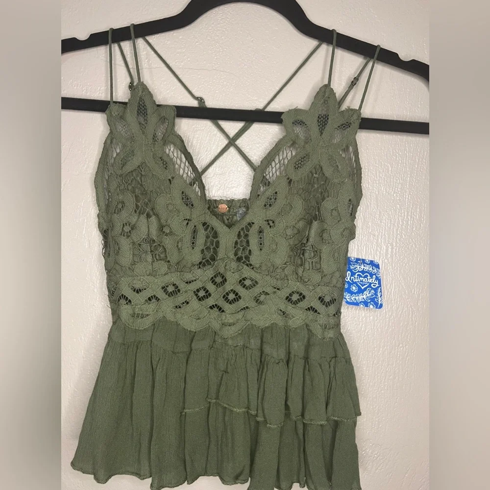 Free People Lace Green Spaghetti Strap Adjustable Tank Size Extra Small - Picture 4 of 7